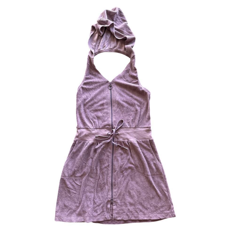 Women’s Athleta Purple Terry Cloth Hooded Zip Up Swim Coverup Size Medium